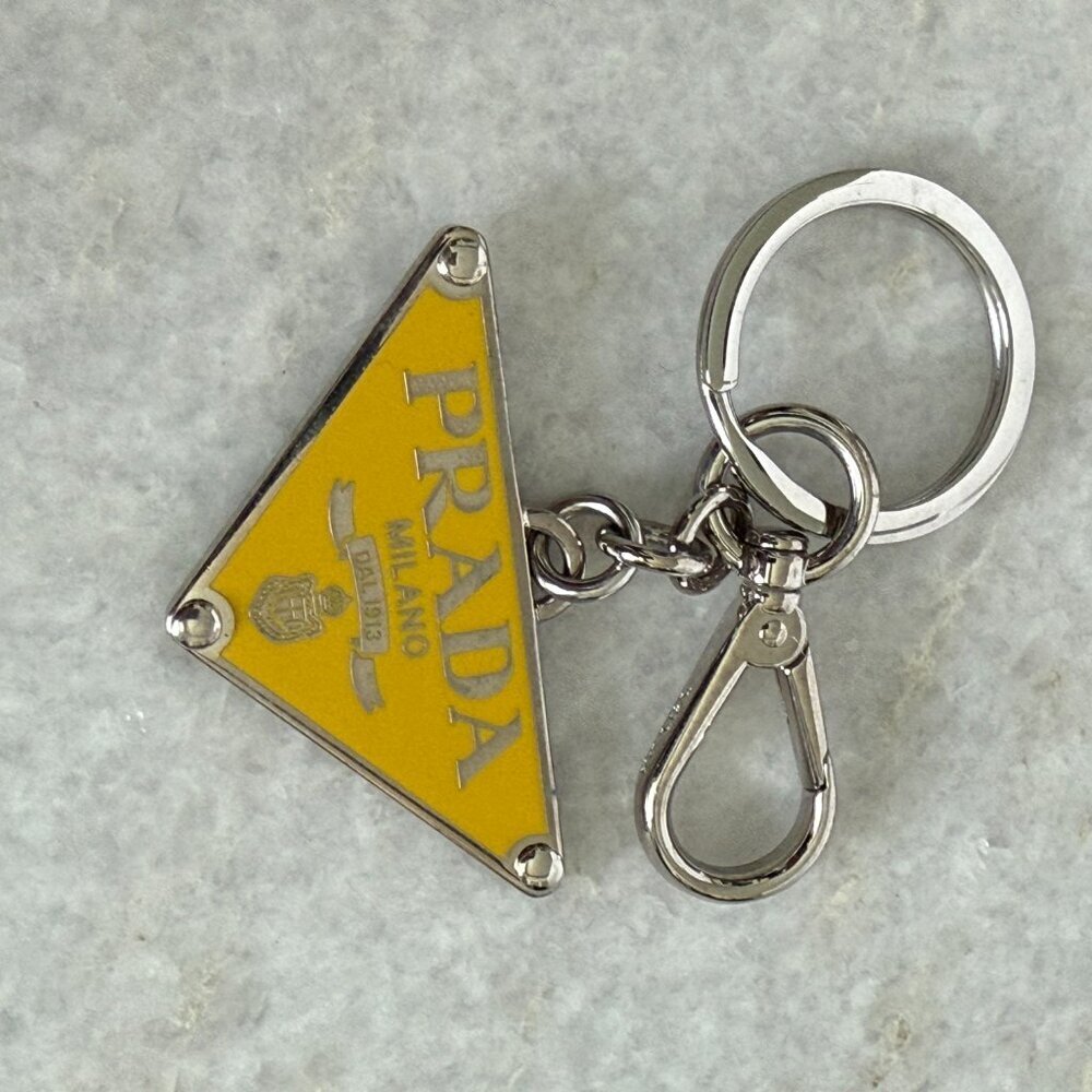 PRADA Key Ring Charm PRADA Metal Triangle Triangle Logo Plate, Yellow, IPS057 - Picture 4 of 10